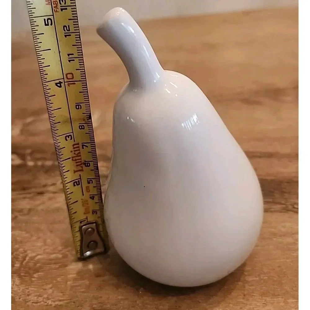 Pier 1 White Hollow Ceramic Pear 5 Inches High Life Size Shiny Finish Home Décor